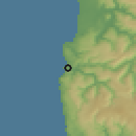 Shaded relief of the 54 km around Tirúa, drawn from the GMTED2010 grid