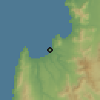 Shaded relief of the 56 km around Tongoy, drawn from the GMTED2010 grid