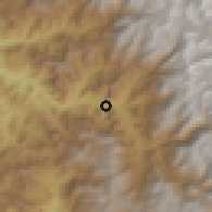 Shaded relief of the 56 km around Tranquilla, drawn from the GMTED2010 grid