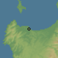 Shaded relief of the 54 km around Tubul, drawn from the GMTED2010 grid