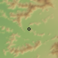 Shaded relief of the 55 km around Tunca Arriba, drawn from the GMTED2010 grid