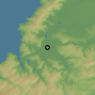Shaded relief of the 53 km around Valdivia, drawn from the GMTED2010 grid