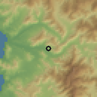 Shaded relief of the 56 km around Valle Hermoso, drawn from the GMTED2010 grid