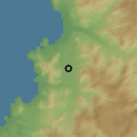 Shaded relief of the 56 km around Cerrillos, drawn from the GMTED2010 grid