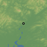 Shaded relief of the 53 km around Dandong, drawn from the GMTED2010 grid
