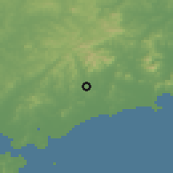 Shaded relief of the 54 km around Dongcun, drawn from the GMTED2010 grid