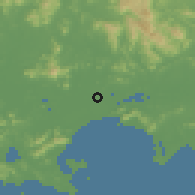 Shaded relief of the 58 km around Donghai, drawn from the GMTED2010 grid
