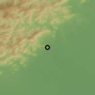 Shaded relief of the 53 km around Fangshan, drawn from the GMTED2010 grid