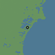 Shaded relief of the 54 km around Gangdong, drawn from the GMTED2010 grid