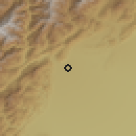 Shaded relief of the 56 km around Guangkou, drawn from the GMTED2010 grid