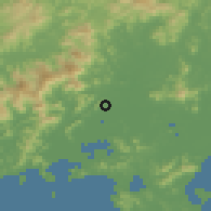 Shaded relief of the 58 km around Haicheng, drawn from the GMTED2010 grid