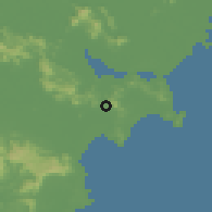 Shaded relief of the 58 km around Haimen, drawn from the GMTED2010 grid