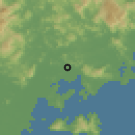 Shaded relief of the 58 km around Huanggang, drawn from the GMTED2010 grid