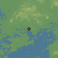 Shaded relief of the 58 km around Huangpu, drawn from the GMTED2010 grid