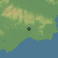 Shaded relief of the 58 km around Huicheng, drawn from the GMTED2010 grid