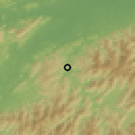 Shaded relief of the 57 km around Hushan, drawn from the GMTED2010 grid