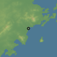Shaded relief of the 55 km around Jiaonan, drawn from the GMTED2010 grid