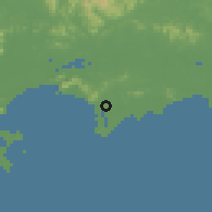 Shaded relief of the 58 km around Jieshi, drawn from the GMTED2010 grid