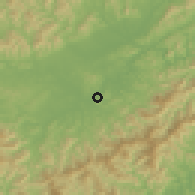 Shaded relief of the 56 km around Kuangshanji, drawn from the GMTED2010 grid