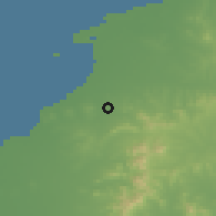 Shaded relief of the 54 km around Laizhou, drawn from the GMTED2010 grid