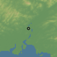 Shaded relief of the 53 km around Langtou, drawn from the GMTED2010 grid