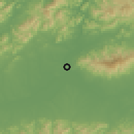 Shaded relief of the 57 km around Lanxi, drawn from the GMTED2010 grid
