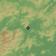 Shaded relief of the 57 km around Linhai, drawn from the GMTED2010 grid