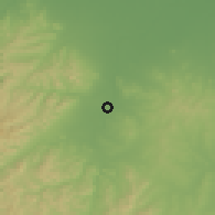 Shaded relief of the 54 km around Linqu, drawn from the GMTED2010 grid
