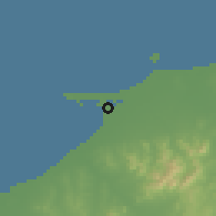 Shaded relief of the 54 km around Longkou, drawn from the GMTED2010 grid