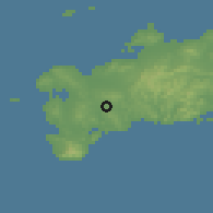 Shaded relief of the 54 km around Lushunkou, drawn from the GMTED2010 grid