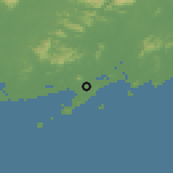 Shaded relief of the 58 km around Mata, drawn from the GMTED2010 grid