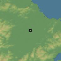 Shaded relief of the 56 km around Ningbo, drawn from the GMTED2010 grid