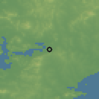 Shaded relief of the 53 km around Pulandian, drawn from the GMTED2010 grid