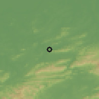 Shaded relief of the 56 km around Puqi, drawn from the GMTED2010 grid
