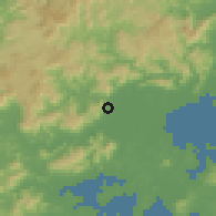 Shaded relief of the 57 km around Putian, drawn from the GMTED2010 grid