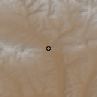 Shaded relief of the 54 km around Qiatou, drawn from the GMTED2010 grid