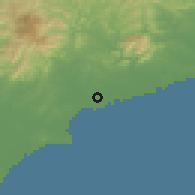 Shaded relief of the 53 km around Qinhuangdao, drawn from the GMTED2010 grid