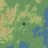 Shaded relief of the 57 km around Rongcheng, drawn from the GMTED2010 grid