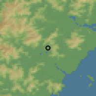 Shaded relief of the 57 km around Ruian, drawn from the GMTED2010 grid