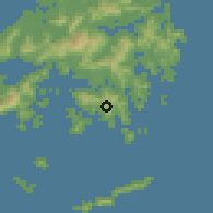 Shaded relief of the 58 km around Saigong, drawn from the GMTED2010 grid