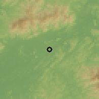 Shaded relief of the 58 km around Songhua, drawn from the GMTED2010 grid