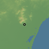 Shaded relief of the 53 km around Changli, drawn from the GMTED2010 grid