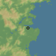 Shaded relief of the 57 km around Tantou, drawn from the GMTED2010 grid