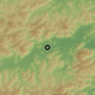 Shaded relief of the 57 km around Xianju, drawn from the GMTED2010 grid