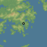 Shaded relief of the 58 km around Xigong, drawn from the GMTED2010 grid
