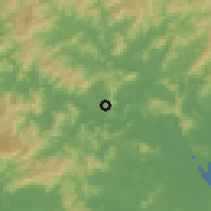 Shaded relief of the 58 km around Ximei, drawn from the GMTED2010 grid