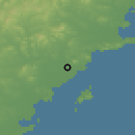 Shaded relief of the 53 km around Xingcheng, drawn from the GMTED2010 grid