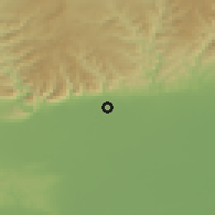 Shaded relief of the 55 km around Xixiang, drawn from the GMTED2010 grid