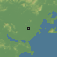 Shaded relief of the 58 km around Chenghai, drawn from the GMTED2010 grid