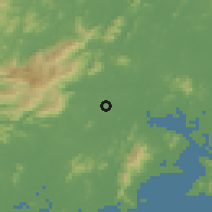 Shaded relief of the 58 km around Zhilong, drawn from the GMTED2010 grid